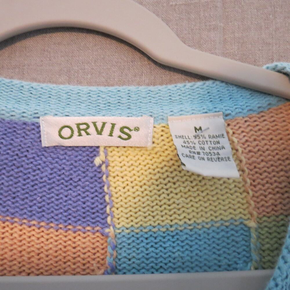 Orvis Pastel Color Block Knit Sweater M Ramie Cotton Cottagecore Y2K